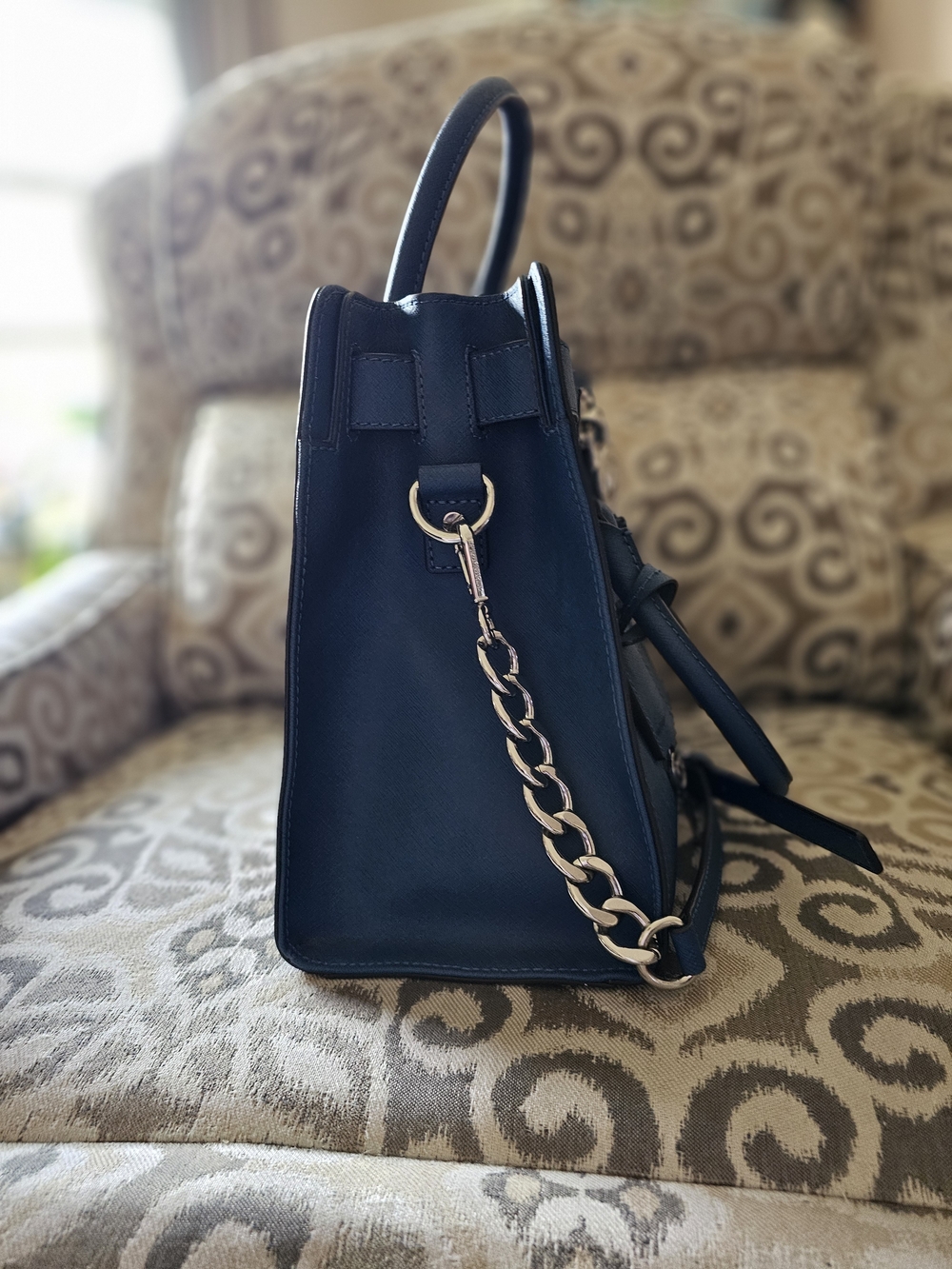 Michael Kors Blue Leather Satchel with Silver Hardware - Picture 4 of 14
